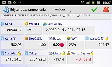 Android edytuj zamówienie