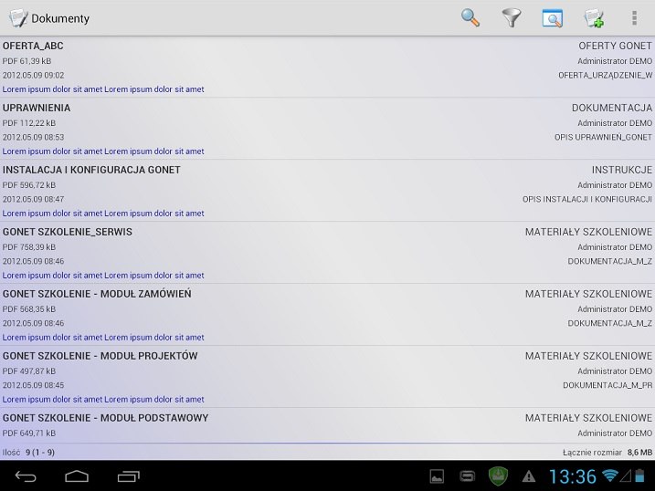 Android lista dokumentów