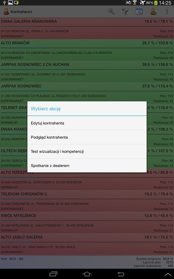 Android rejestr kontrahentów