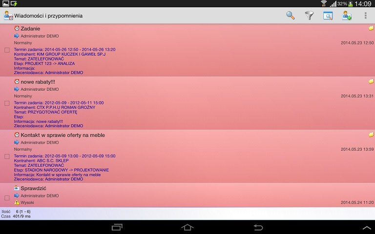 Android wiadomości i przypomnienia