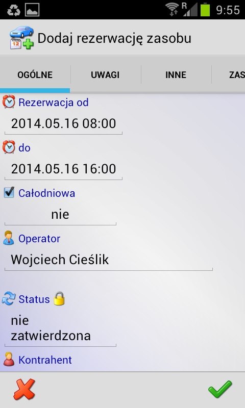 Dodaj rezerwację Andek
