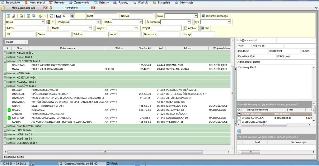 Informacje o klientach w systemie CRM