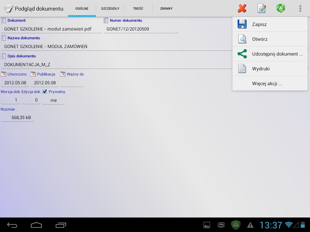 Tablet dokument