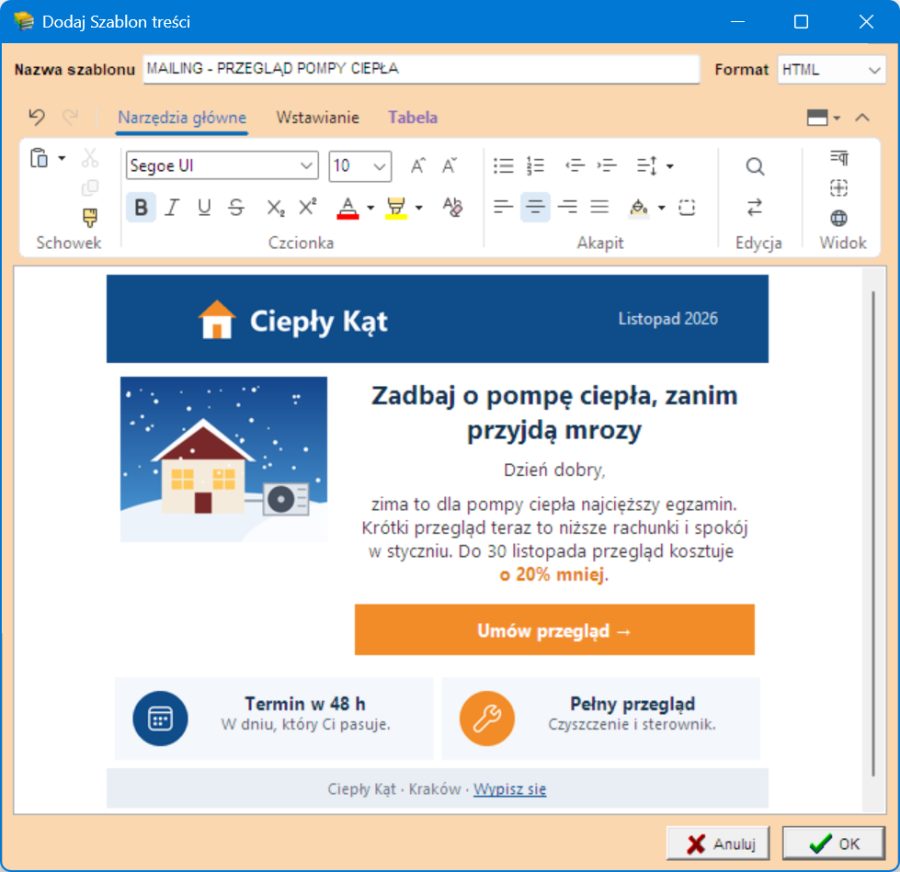Szablon HTML w edytorze ze wstążką
